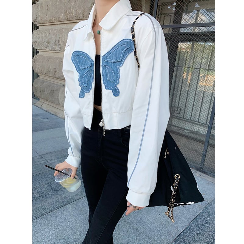 [MATTUCLB STUDIO Series]★Jacket★ 2color Outer Butterfly Mini Length Stylish Black White