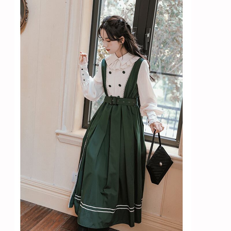 [QLD Series]★Dress★ Fake layered dress Improves temperament Green Green SML XL Cute