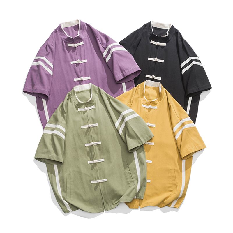 [Taste Seven Series]★China style shirt★ 4 colors Men's Color scheme Unisex Chinese button Black Green Purple Yellow Large size