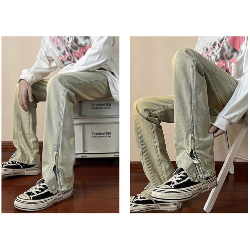 [PPG Series]★Trousers★ Denim pants 2color Unisex Men's Slimming Black Yellow Fashion