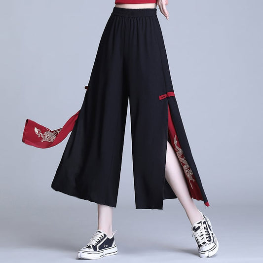 [Aokyu Series] ★ Gaucho pants ★ Chinese style pants, Chinese clothing, ethnic style, bottoms, slimming, black, red, large size