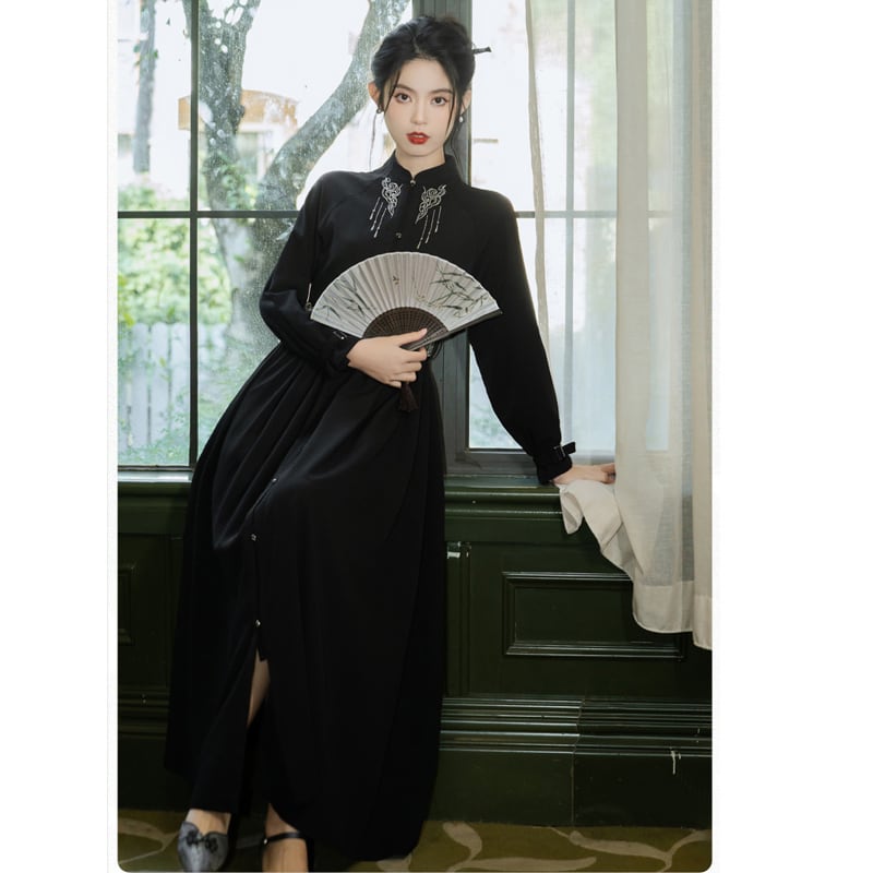 [Treasure Island Series]★Chinese style dress★ Long length Hanfu dress Chinese style Black Black