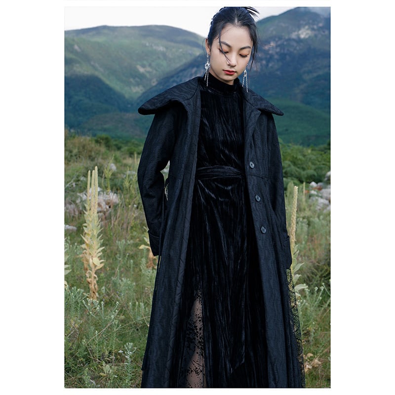 [Big Blue Dragon Series] ★China style dress★ Velvet changeover slimming black black slit