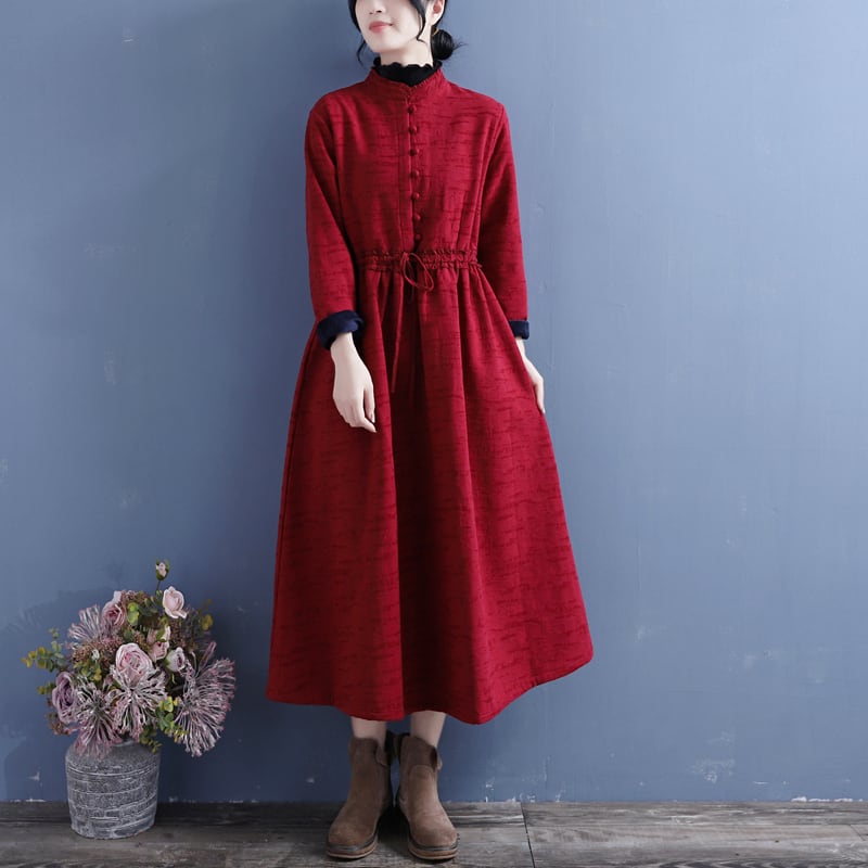 [Qing series] ★China style dress★ 4colors, brushed lining, thick, green, navy, wine red, purple, long length