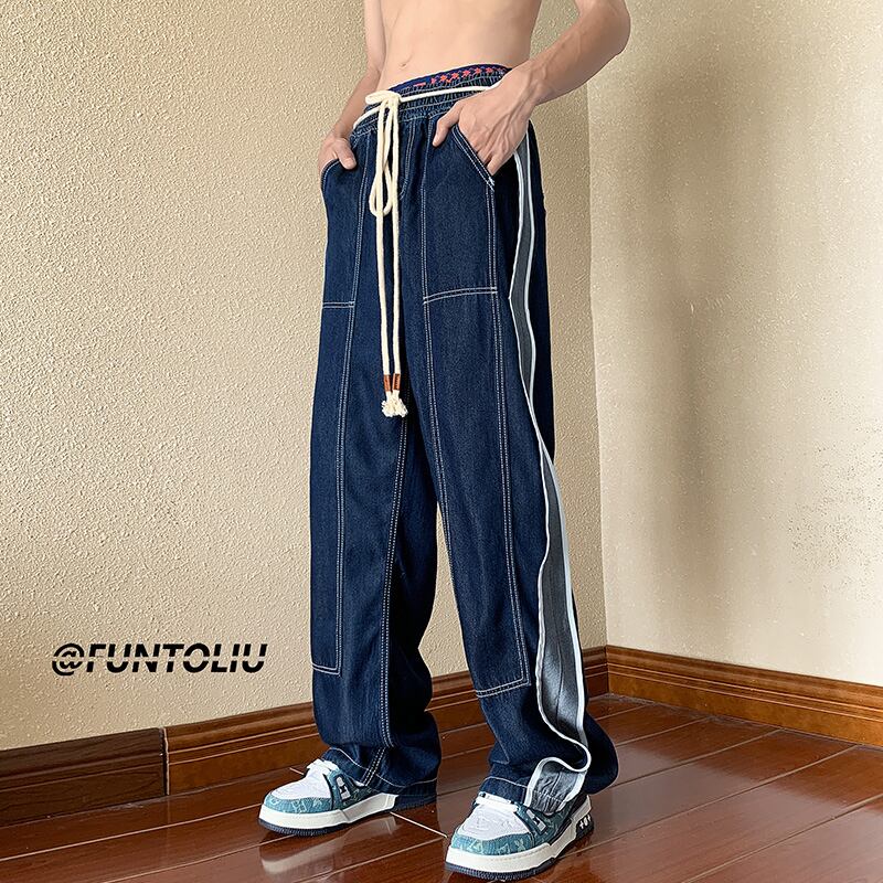 [Men's Series]★Casual pants★ Denim pants bottoms Unisex Men's Color scheme Easy to match Blue Blue