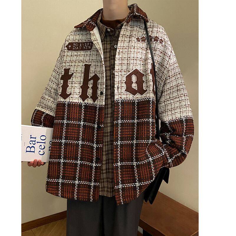 [YOULIN Series] ★Outer★ 3color Unisex Men's Plaid Pattern Coffee Color Green Black