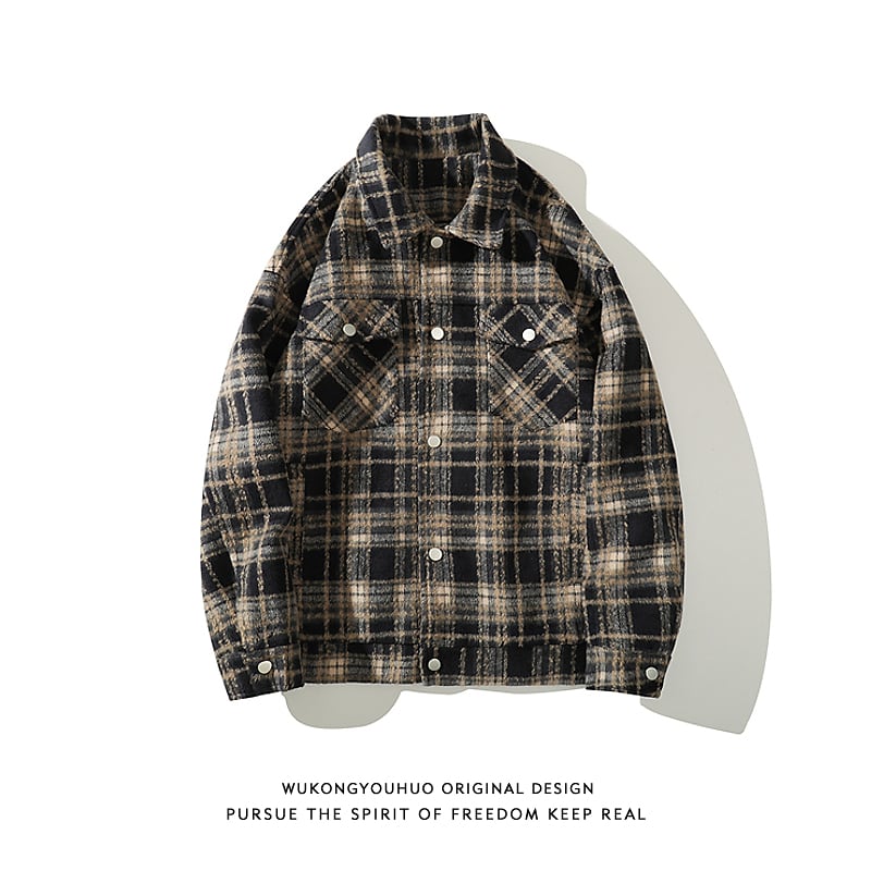 [Satoru Series]★Jacket★ 2color outer plaid pattern unisex men's large size black wine red