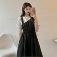 Load image into Gallery viewer, [YUNXI Series] ★One Piece★ 2color Short Sleeve Dress Switching Fake Layered Large Size Brown Black
