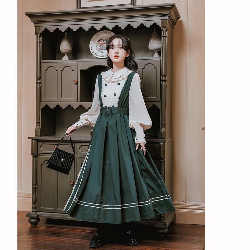 [QLD Series]★Dress★ Fake layered dress Improves temperament Green Green SML XL Cute