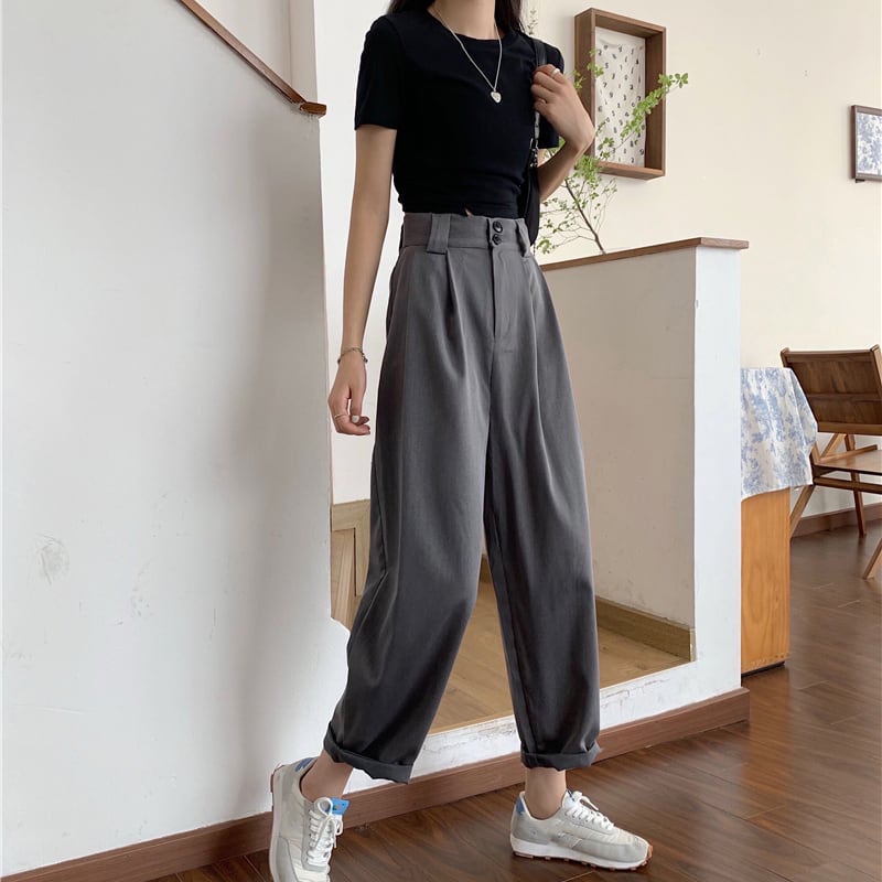 [Left Sister Series] ★Casual Pants★ 2color Pants Bottoms Loose Easy to Match Date Commuting Office Lady Black Gray