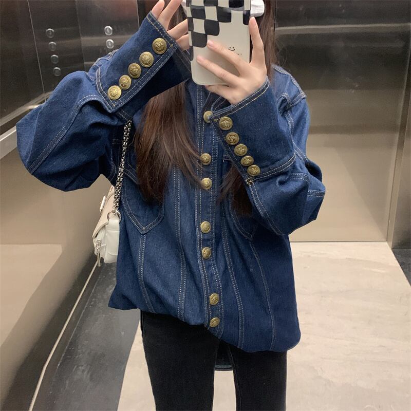 [KEKE Series]★Shirt★ 2color Tops Denim Shirt Stylish Spring Clothes Easy to Match ML Blue Blue