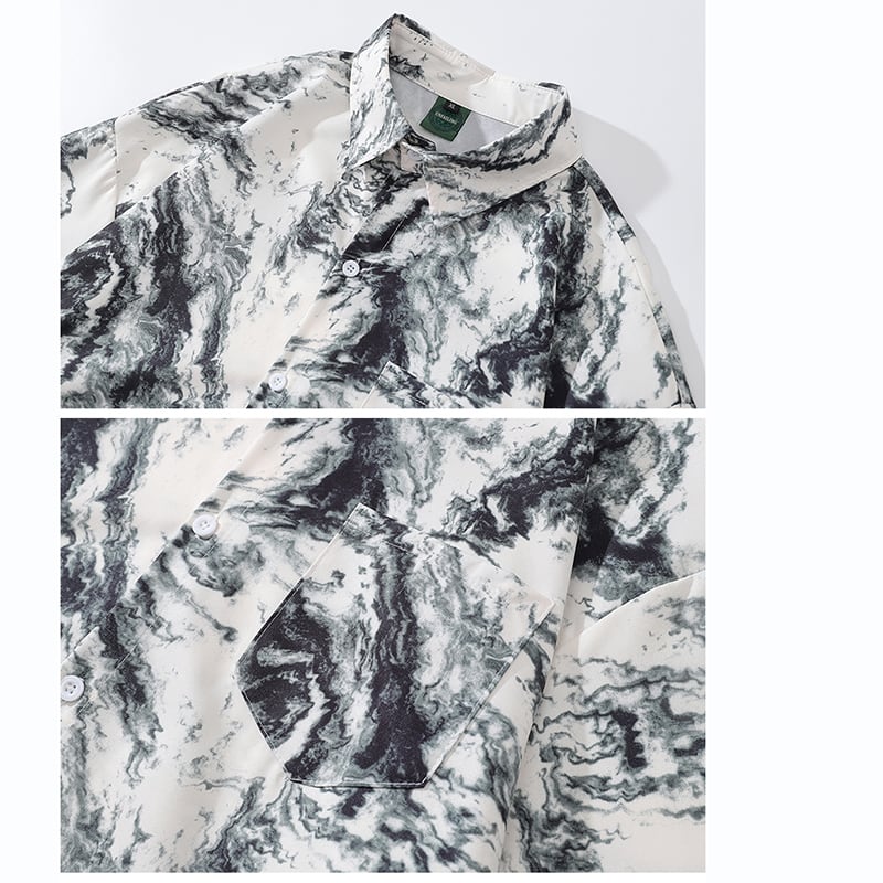 [TRAVEL ISSUANCE Series]★China Style Shirt★ Long Sleeve Shirt Tops Ink Pattern Unisex Men's Retro