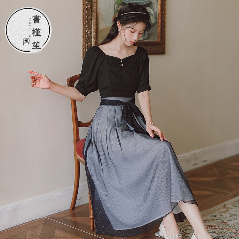 [Shokensho Series] ★Long length dress★ Switching date OL office temperament improvement elegant S M L XL