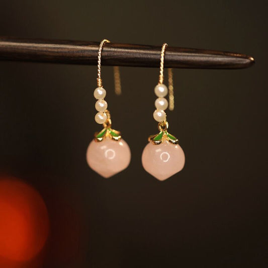 [Ma series] ★China style earrings★ Peach earrings, pair, ladies, cute accessories, easy to match