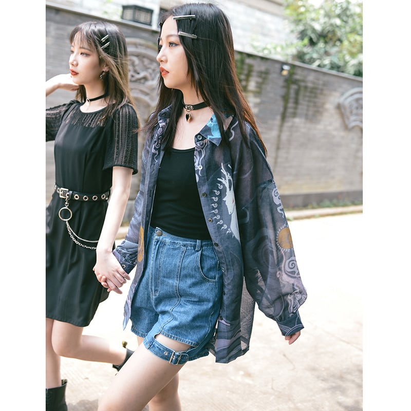 [Kokaishan series] ★China style shirt★ Tops, thin, printed, loose, easy to match, ML original