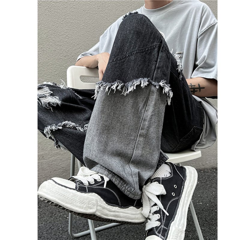 [MEINAN Series] ★Denim Pants★ Bottoms Pants Unisex Men's Fringe Stylish Black Black