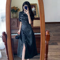 Load image into Gallery viewer, [Dong Xiaojie Series] ★China style dress★ Improved cheongsam dress, girls' party, black, black, large size, slimming slit
