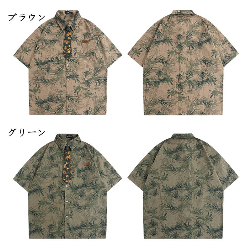 [HTTAOSUP Series]★Shirt with tie★ 2color tops, short sleeve shirt, floral pattern shirt, unisex, men's, retro