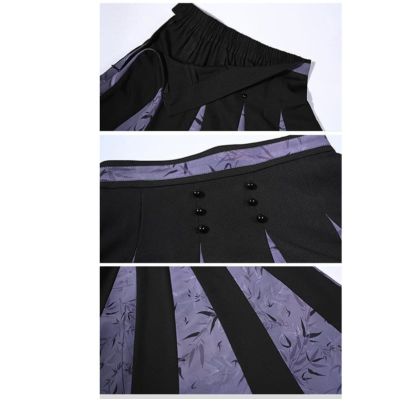 [Kokaisha --- Bamboo Series] ★China style skirt★ Switchable bottoms, bamboo pattern, slimming, easy to match, black, purple