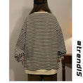 Load image into Gallery viewer, [BIGEMAN Series] ★Tops★ 2color Horizontal striped pattern long sleeve tops Unisex Men's Large size Black Coffee color
