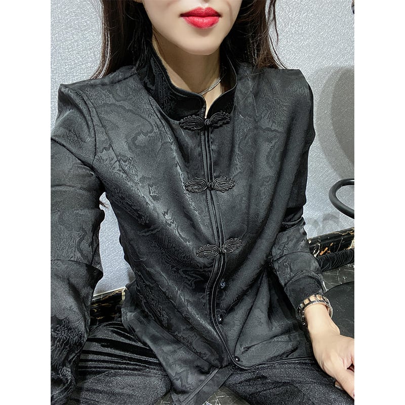 [XUAN Series]★China-style shirt★China-style tops, Chinese clothes, large size, black, black, easy to match