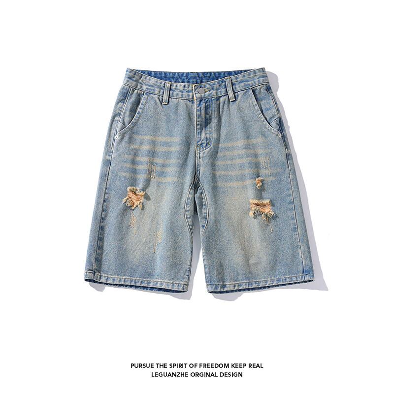 [BIGEMAN Series]★Denim shorts★Bottoms, short length pants, unisex, men's, large size, distressed finish