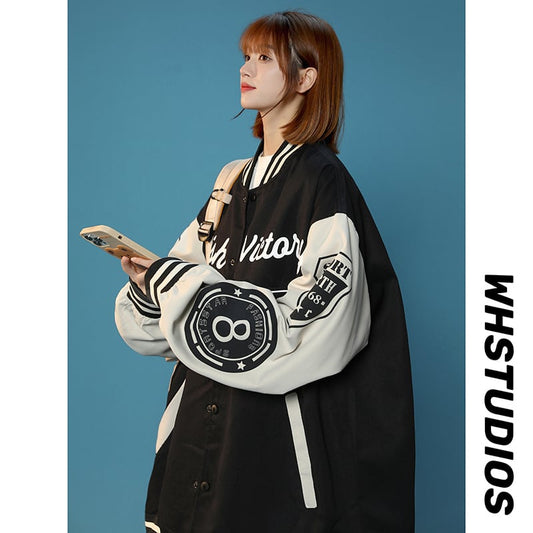 [GEBOXUAN series] ★Outer★ Stadium jacket 2color Unisex Men's Large size Color scheme Black Green