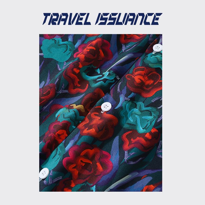 【TRAVEL ISSUANCEシリーズ】★油絵風シャツ★ トップス 半袖シャツ 春夏 M L XL 2XL 男女兼用 メンズ Vネック 花柄