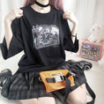 Load image into Gallery viewer, [Nekogan Series] ★T-shirt★ Cotton Tops Women's Fashion Cute 3/4 Sleeve Black Black
