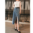 Load image into Gallery viewer, [Kokaisha---Hikimai Series] ★Denim skirt★ 2color bottoms with belt and slit black blue
