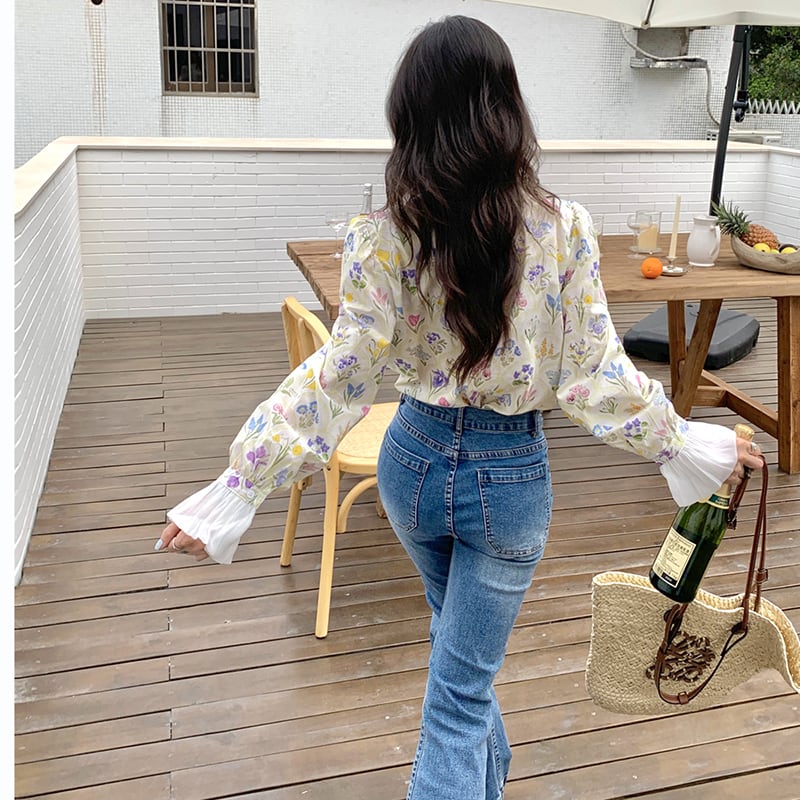 [LIANGLIANG Series]★Shirt★ Long sleeve shirt, floral pattern shirt, women's, stylish, cute, improves your temperament