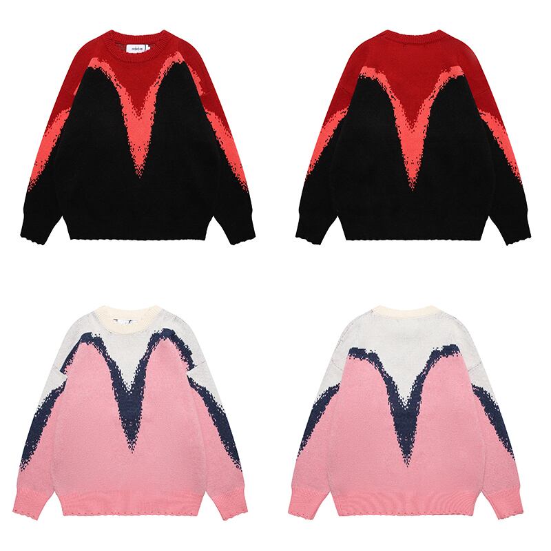 [OV EuroV Series] ★Sweater★ 2color Tops Unisex Men's Color Scheme Red Pink Unique Fashion