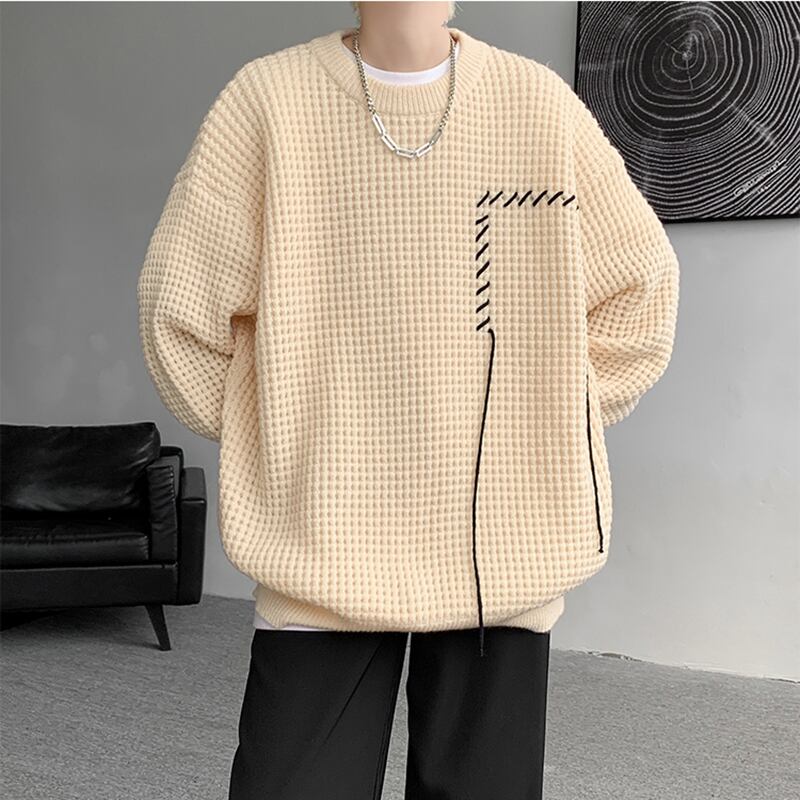 [ZHUIYI Series]★Sweater★ 3color Tops Unisex Men's Apricot Black Red