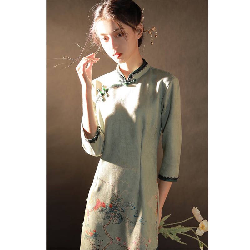 [Mila Ding Series] ★Cheongsam dress★ Chinese style dress for photography, wedding, party, floral pattern, improves temperament