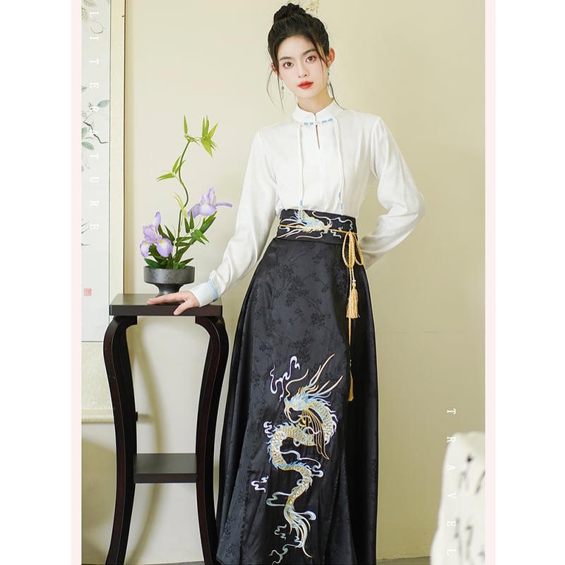 [BAIRIMENG Series] ★Chinese style shirt★ 2color tops long sleeve shirt Chinese clothing black white