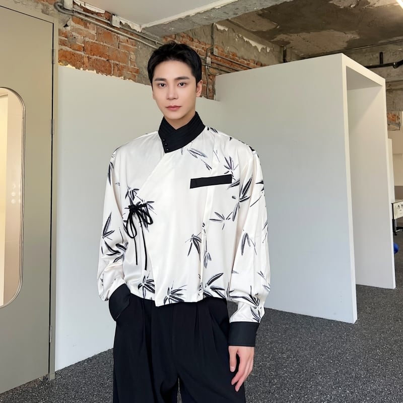 [Illustrated Series] ★China Style Shirt★ Bamboo Bamboo Pattern Tops Long Sleeve Shirt Unisex Men's Print Color Scheme