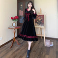 Load image into Gallery viewer, [Korin Series] ★Dress★ Velvet Large Size Women's Dress Ribbon Black Red
