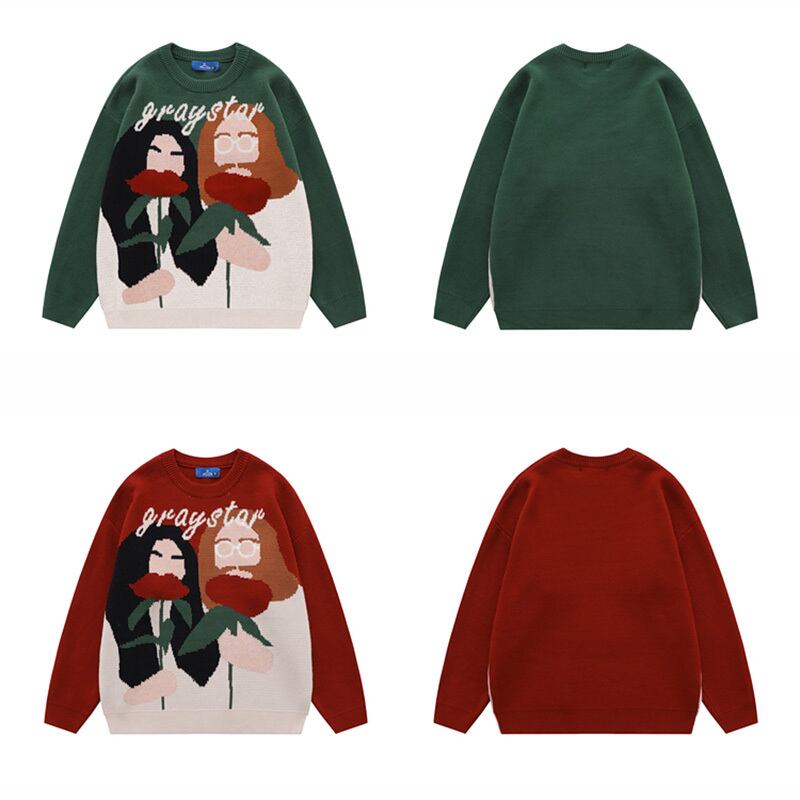 [Satoru Series]★Sweater★ 2color knit tops Unisex Men's Unisex Men's Green Red