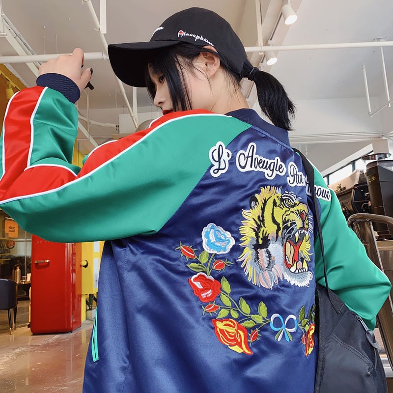 Chinese-style jacket with tiger embroidery, outerwear, stadium jacket, large size, SML, LL, 3L, 4L, sukajan, unisex, couple clothes