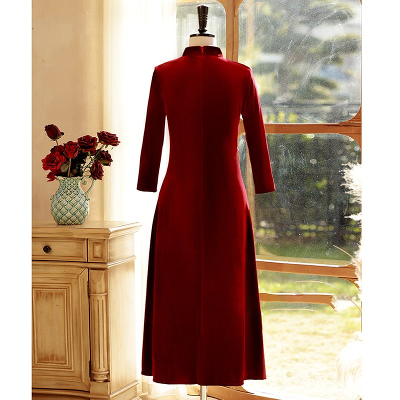 [ZHEZI Series]★China Dress★ 2color Velvet Dress Large Size Long Length Black Red