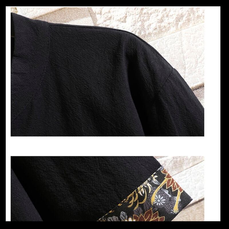 [Hanfan Series] ★China style tops★ 3 color T-shirt Crane pattern 3/4 sleeves Black White Gray Large size