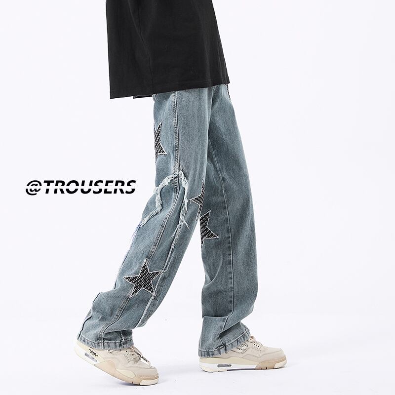 [TUNXI series] ★Denim pants★ 2color bottoms, unisex, men's, star, casual, slimming, large size