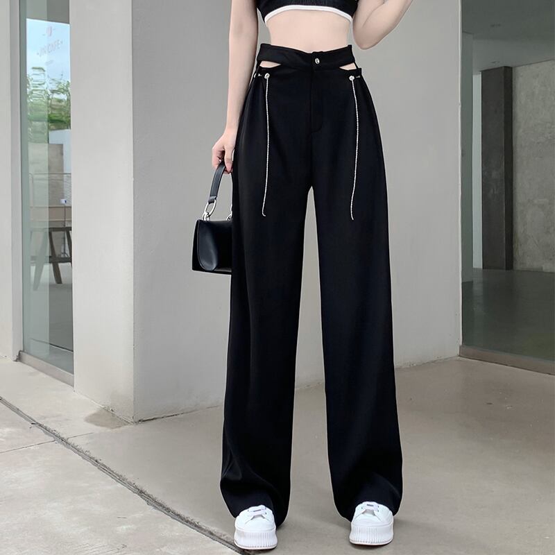 [Tachisho acid series]★Casual pants★Bottoms, slimming, high-looking design, easy to match, black, black