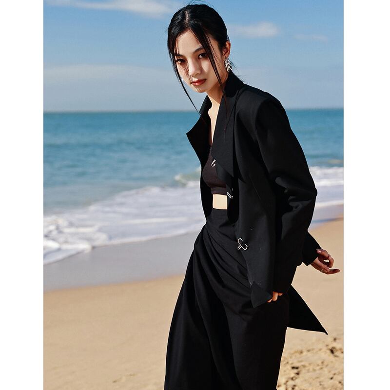 [Daiseiryusu Series]★China style blazer★Outer slim switching retro black black irregular