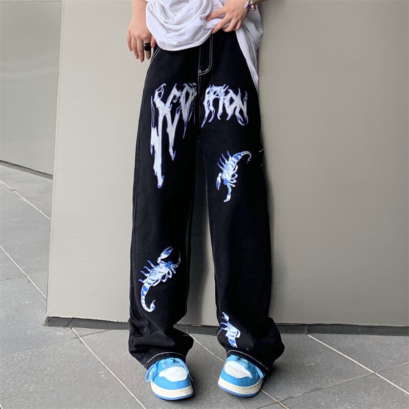 [Style Series]★Denim Pants★ Bottoms Unisex Men's Slimming Fashion Stylish Black Black