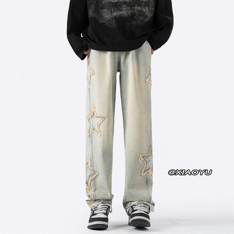 [Emeisa Series] ★Denim Pants★ Bottoms Pants Unisex Men's Retro Star Star Large Size