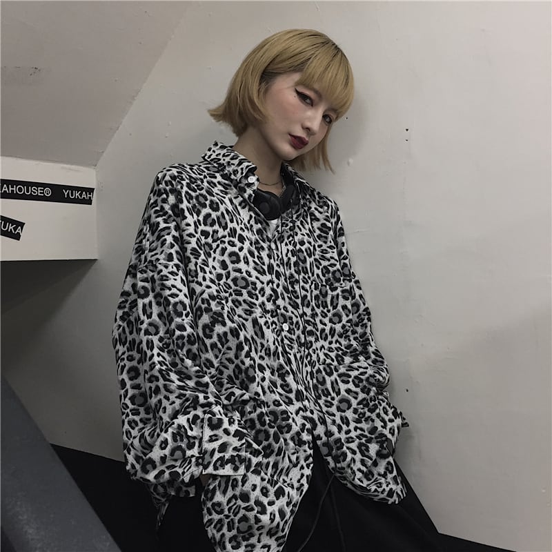 【Mapogo シリーズ】★レトロ シャツ★ 豹柄 トップス 原宿風 ファッション 合わせやすい カップル服