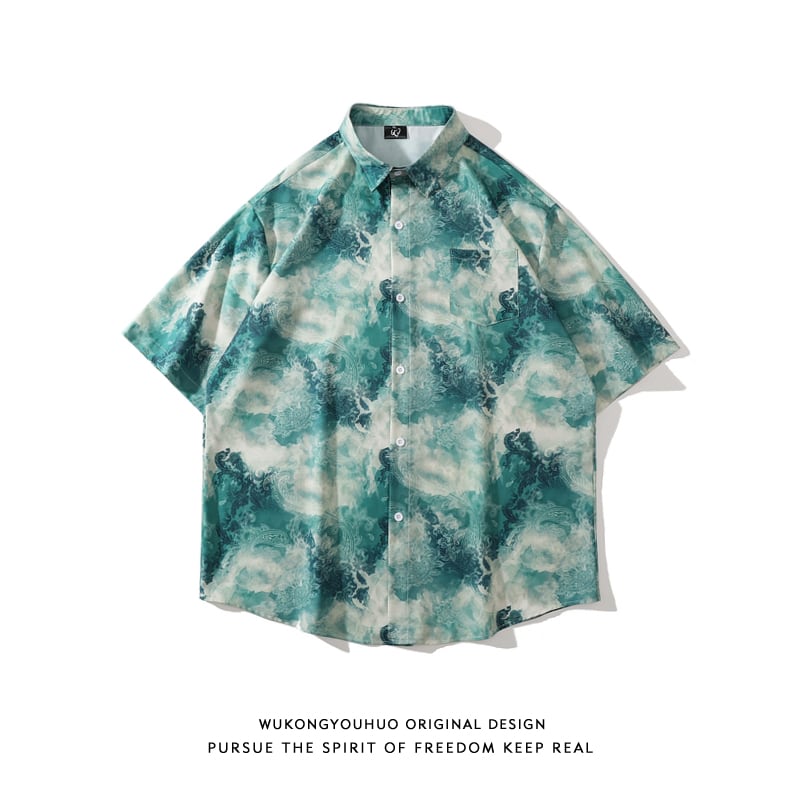 [Satoru Series]★China Style Shirt★Short Sleeve Unisex Summer Tie Dye Shirt Casual Retro Women's Street Men's Unique Large Size