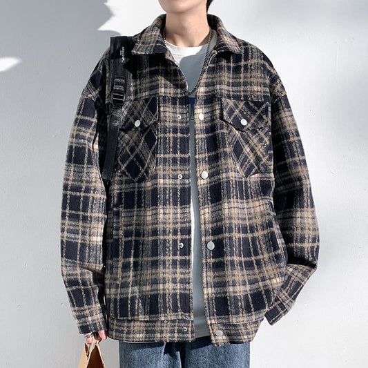 [Satoru Series]★Jacket★ 2color outer plaid pattern unisex men's large size black wine red