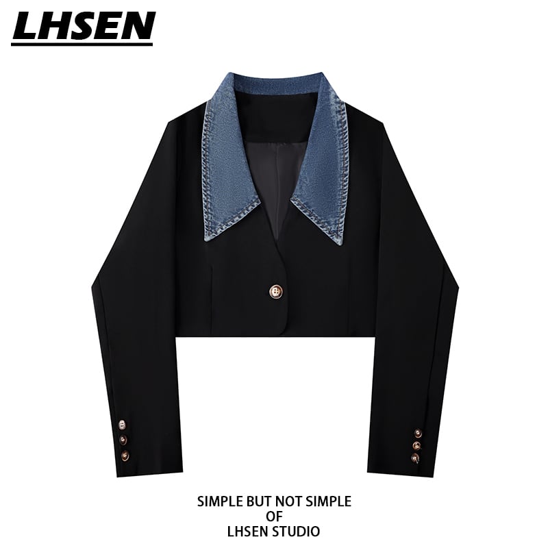 [LHSEN Series]★Blazer★ Outer mini length design slimming change black black SML